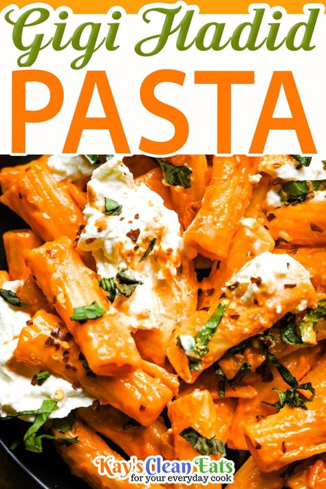 Vodka Pasta With Burrata, Spicy Burrata Pasta, Bursts Pasta, Tik Tok Vodka Pasta, Hailey Bieber Pasta Recipe, Famous Pasta Recipes, Holiday Pasta Recipes, Gig Hadid Pasta Recipe, Tube Pasta Recipe