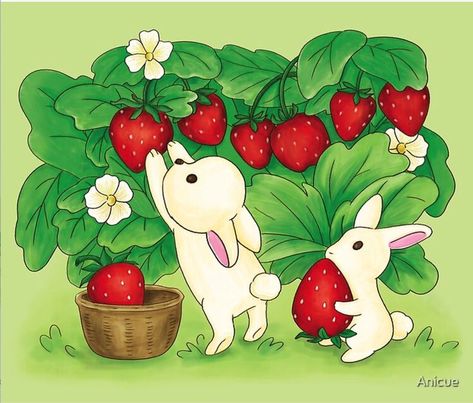 Cute rabbit picking strawberries @anicueshop #rabbit #cute rabbit #bunny #bunnies #cuteanimals #rabbit drawing #cuteanimaldrawing #illustration #bunny lover #love #strawberry #fruits #fruit #illustrative #forest animals #kawaii #rabbit #bunny #bunnyrabbit #bunnylove #white rabbit #rabbitbunny #fairytale #fairy #friends #kids #animalfriends #children #sweet #funny #happy #stickers #cutestickers #cartoon #happyeaster #easter #loveyourself #berry #easter #love #forest #garden #spring #summer #red Bunny Eating Strawberry Drawing, Strawberry Garden Drawing, Bunny Eating Strawberry, Bunny And Strawberry, Illustration Strawberry, Picking Strawberries, Bunnies Cute, Strawberry Bunny, World Animal Day