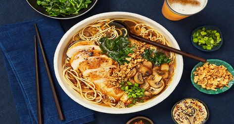 Take a trip around the world...from the comfort of your very own kitchen! Chicken Ramen in a Shoyu-Style Broth will expand your culinary knowledge and excite your taste buds, no passport required. Amazing Dinners, Pork Ramen, Pork Broth, Chicken Ramen, Ramen Recipe, Hello Fresh Recipes, Small Microwave, Crispy Onions, Ramen Recipes