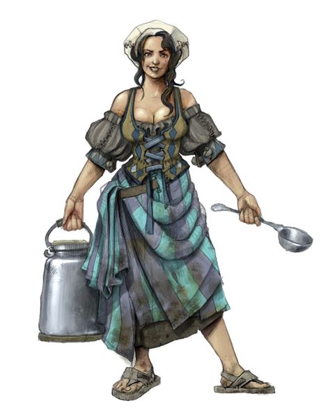 Female Human Commoner Milk Maid - Pathfinder PFRPG DND D&D 3.5 5th ed d20 fantasy Tavern Design, Bar Maid, Milk Maid, Heroic Fantasy, Fantasy Portraits, Dungeons And Dragons Characters, Dnd Art, Warhammer Fantasy, Fantasy Rpg