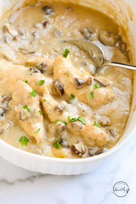 Mushroom Chicken (with homemade cream of mushroom) Mushroom Tenderloin, Homemade Cream Of Mushroom, Cream Of Mushroom Chicken, Creamy Mushroom Chicken, Picky Toddler Meals, Cream Soup Recipes, Chicken Tenderloin, Chicken Tenderloin Recipes, Cornish Hens