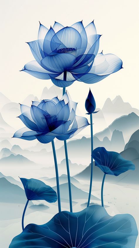 Ethereal Blue Translucent Lotus Against Snowy Mountain Blue Crystal Flower Wallpaper, Lucky Picture, Globe Flower, Ethereal Blue, Contrast Art, Inspirational Digital Art, Mountain Backdrop, Blue Lotus Flower, L Wallpaper