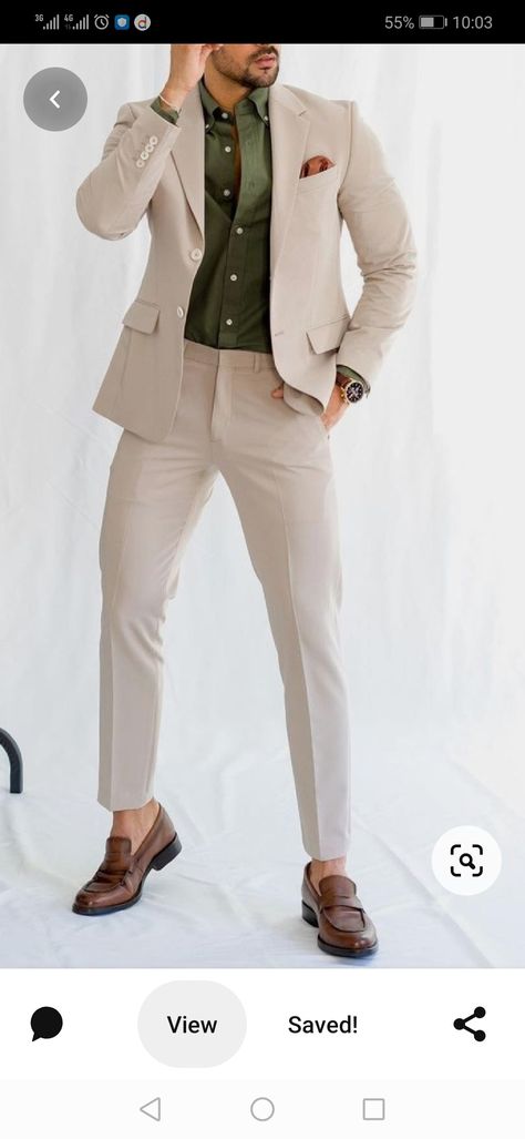 Beige Suit Green Shirt Men, Tan Suit Green Shirt, Men’s Cream Suit, Beige Blazer Outfit Men Casual, Beige Blazer Outfit Men Wedding, Cream Dress For Wedding Guest, Cream Color Pants Outfit Men, Court Suit For Men, Cream Color Outfits Men