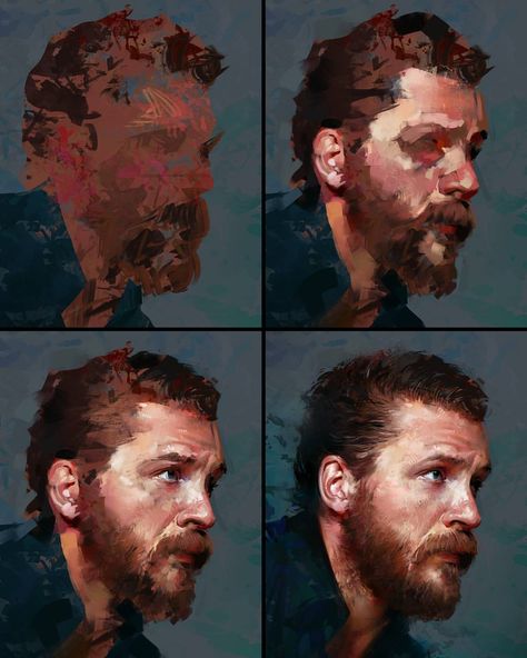 2,695 Likes, 57 Comments - Aaron Griffin (@aarongriffinart) on Instagram: “Process stages to my Tom Hardy study :) #portrait #tutorial #stepbystep #process #steps #painting…” Aaron Griffin, Portrait Tutorial, 얼굴 그리기, 인물 드로잉, Lukisan Cat Air, Digital Painting Tutorials, Process Art, Tom Hardy, Anatomy Art