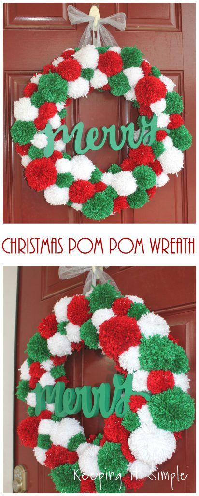 Diy Christmas Pom Pom, Christmas Pom Pom Wreath, Christmas Pom Pom Crafts, Make Pom Poms, Christmas Pom Pom, Pom Wreath, Christmas Wreaths Diy Easy, Pom Pom Wreath, Diy Pom Pom