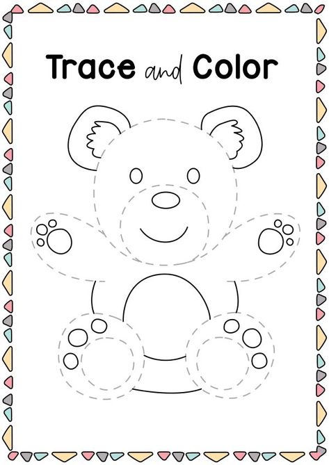 Trace and color a teddy bear printable Bear Tracing Preschool, Teddy Bear Ideas For Preschool, Teddy Bear Party Activities, Teddy Bear Activities For Kindergarten, Teddy Bear Worksheet Preschool, National Teddy Bear Day Activities, Teddy Bear Tea Party Preschool, Hibernation Worksheets For Preschool, Teddy Bear Preschool Craft