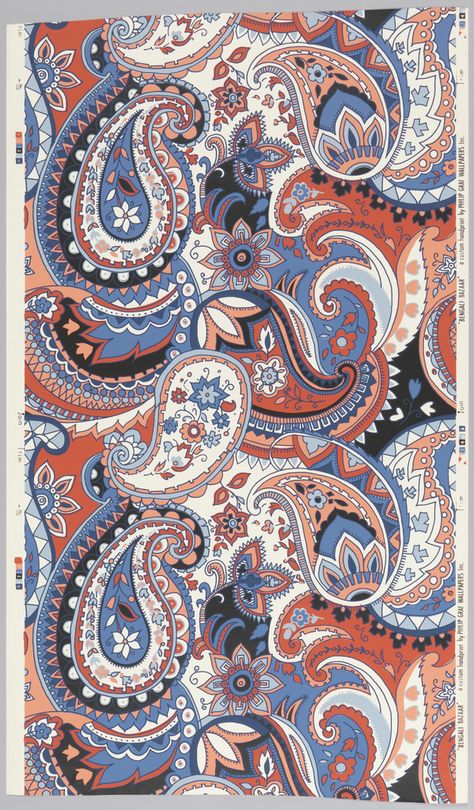 On white ground, overscaled, simplified paisley pattern in three shades of blue, black, red and pink. Cooper Hewitt, Motifs Textiles, Paisley Wallpaper, Textil Design, Paisley Art, Batik Pattern, Textile Pattern Design, Paisley Design, Design Museum