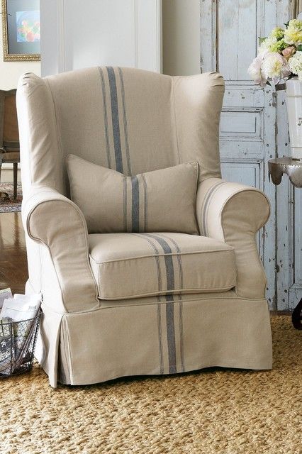 European Farmhouse Living Room, Wingback Chair Slipcovers, Wingback Chair Covers, Modern Wingback Chairs, European Farmhouse, Regal Design, Upholstered Chair, French Country Cottage, Wing Chair