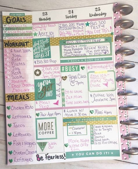 The planner layout will keep your school assignments really organized!  It also has a great meal planner layout sidebar and exercise planner layout!  Organize everything with this Happy Planner layout, also can be used in your Erin Condren planner! Assignment Organization, Planner Layout Ideas, Weekly Dashboard, Organization College, Exercise Planner, Dashboard Layout, Vertical Layout Planner, Digital Bullet Journal, Super Organized