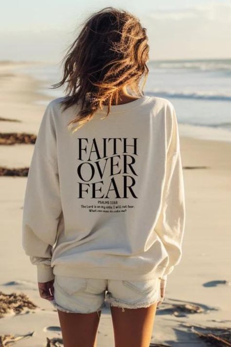 Mountain T Shirt, Bible Verse Faith, Faith Over Fear Shirt, Camp Design, Christian Tee Shirts, Jesus Clothes, Christian Merch, Christian Designs, Christian Sweatshirt