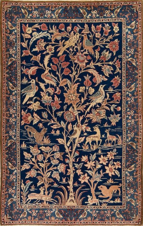 Vintage rug, handmade tree of life Persian Bijar rug in blue color. Size 3.5x5.5. Eclectic Rug Bedroom, Blue Turkish Rug, Navy Persian Rug, Bijar Rug, Indian Miniatures, Blue Persian Rug, Kalamkari Art, Antique Persian Carpet, Persian Rug Designs