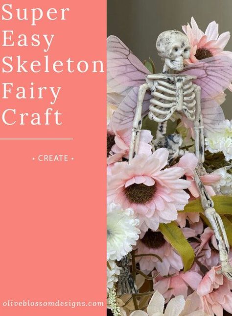 Easy DIY skeleton fairy and skeleton vampire bat Halloween craft #halloweencraft Halloween Skeleton Craft, Diy Halloween Skeleton, Fairy Skeleton, Olive Blossom, Halloween Bats Crafts, Skeleton Fairy, Diy Skeleton, Skeleton Craft, Pumpkin Patch Pictures