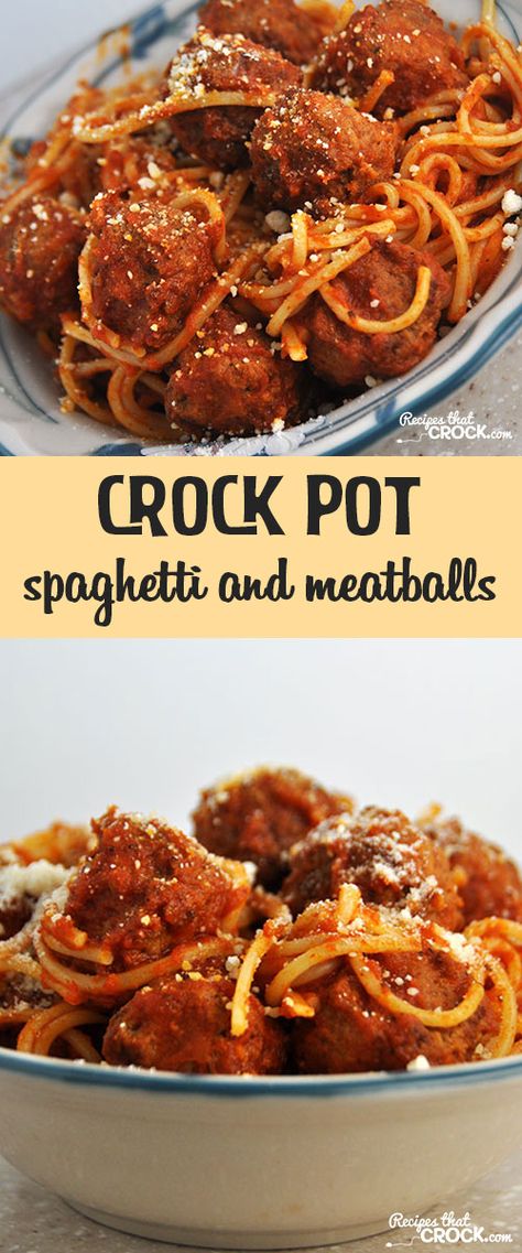 This Crock Pot Spaghetti and Meatballs is the best we have ever had! Crock Pot Spaghetti And Meatballs, Crock Pot Spaghetti, Crockpot Spaghetti, Slow Cooker Spaghetti, Crock Pots, Crock Pot Meatballs, Crockpot Spaghetti And Meatballs, Slow Cook, Crockpot Dishes