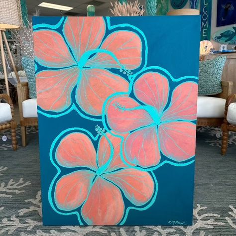 30x 40 Original Hibiscus Painting Sunshine & Sweet Peas Coastal Decor Cute Painted Canvas Ideas, Peaceful Canvas Painting, 12 By 12 Canvas Painting, Outdoors Painting Ideas, Painted Canvas Wall Art, Blue Things To Paint, How To Paint Hibiscus, Cool Painting Ideas On Canvas Creative, Cute And Simple Paintings