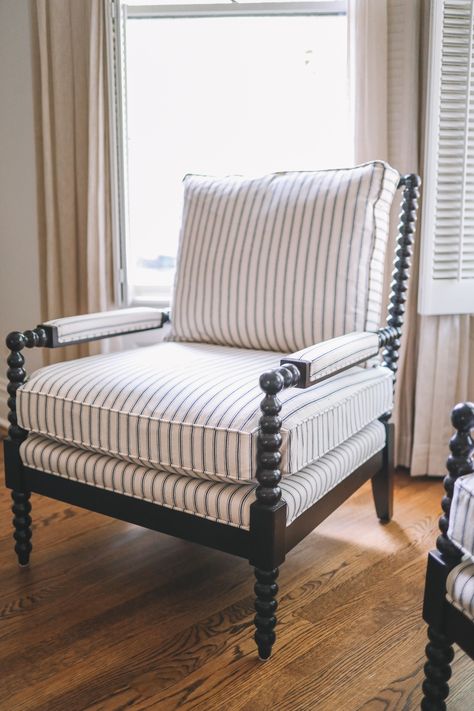 Spindle Chairs In Living Room, Ballard Designs Living Room, Bobbin Chair, Spool Chair, Spindle Chair, Striped Chair, Room Deco, New Living Room, Furniture Pieces