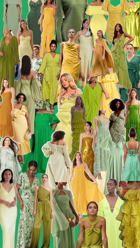 Green Yellow Cocktail Bridesmaid Dress Special Occasion Wedding Tropical Bridesmaid Dress Color Palettes, Bridesmaid Dresses Color Palette, Yellow Cocktail Dress, Cocktail Dress Yellow, Cocktail Bridesmaid Dresses, Colorful Cocktails, Bridesmaid Dress Colors, Green Suit, Wedding Board