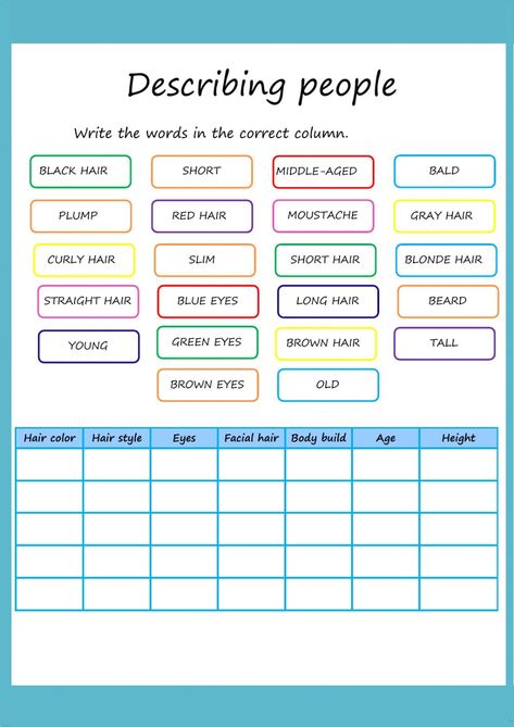 Adjectives Describing People, Describing People Worksheet For Kids, Describing People Appearance, Describing People Worksheet, Describing Appearance, Adjective Order, Adjectives To Describe People, Describing People, English For Students