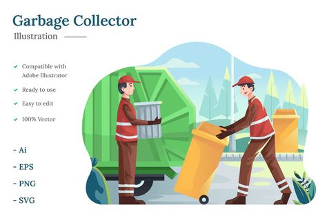 Collector Illustration, Garbage Collector, Trash Collector, Solid Waste, Illustration Adobe Illustrator, Brown Hairstyles, Waste Disposal, The Collector, Design Template