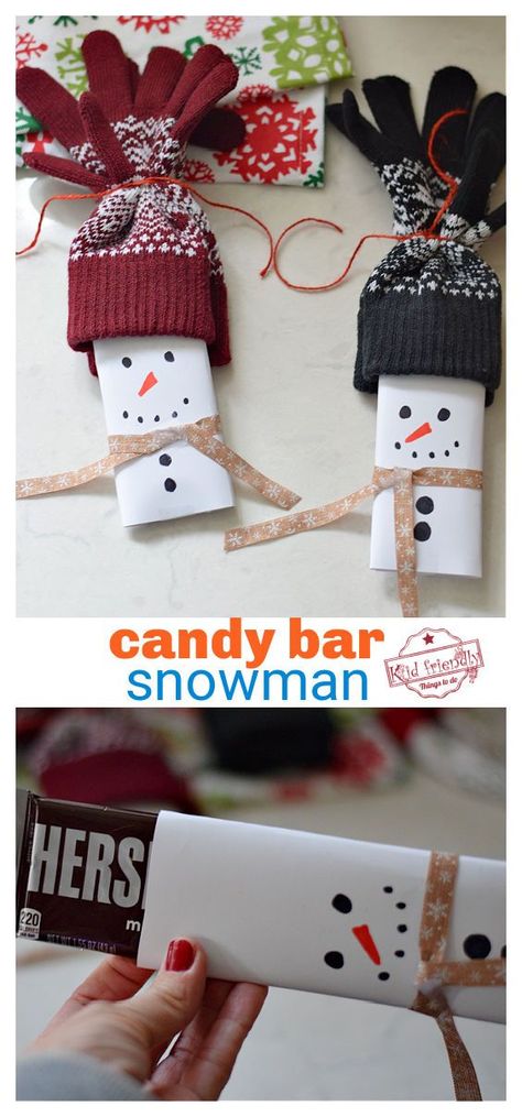 Snowman Candy Bars With Gloves, Chocolate Bar Snowman Socks, Glove Crafts Christmas, Winter Gloves Party Favor, Glove Snowman Craft, Candy Snowman Craft, Snowman Gloves Gift, Hershey Bar Snowman With Gloves, Easy Classroom Gifts For Kids