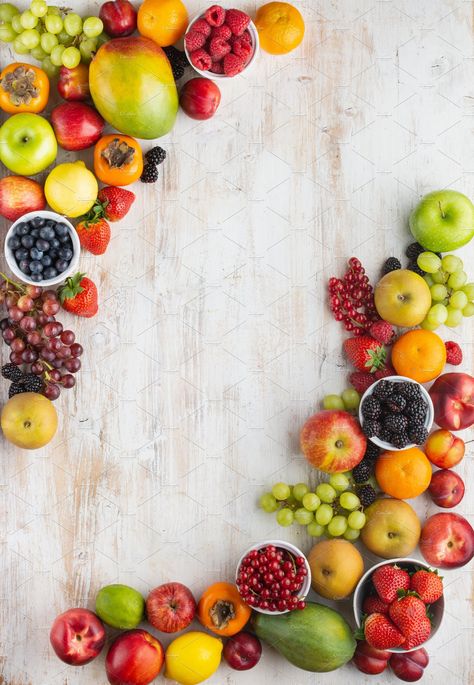 Rainbow fruits background by Liliya Sayfeeva Photos on @creativemarket Fruits Background Design, Background Buah, Wallpaper Fruit, Fruits Background, Background Fruit, Fruit Background, Salad Buah, Vegetable Pictures, Vegetable Design