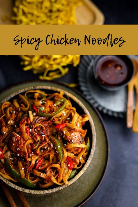 Spicy Chicken Noodles Spicy Chicken Noodle Recipes, Spicy Noodles And Chicken, Spicy Asian Noodles With Chicken, Spicy Chicken Noodles Recipe, Chinese Food Recipes Chicken Noodles, Spicy Noodles With Chicken, Spicy Chicken Stir Fry With Noodles, Spicy Stir Fry Chicken, Spicy Creamy Noodles