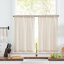 Small Window Treatments, Half Window Curtains, Farmhouse Cafe, Curtains Linen, Small Window Curtains, Bathroom Laundry Room, Beige Kitchen, Small Window, Tier Curtains