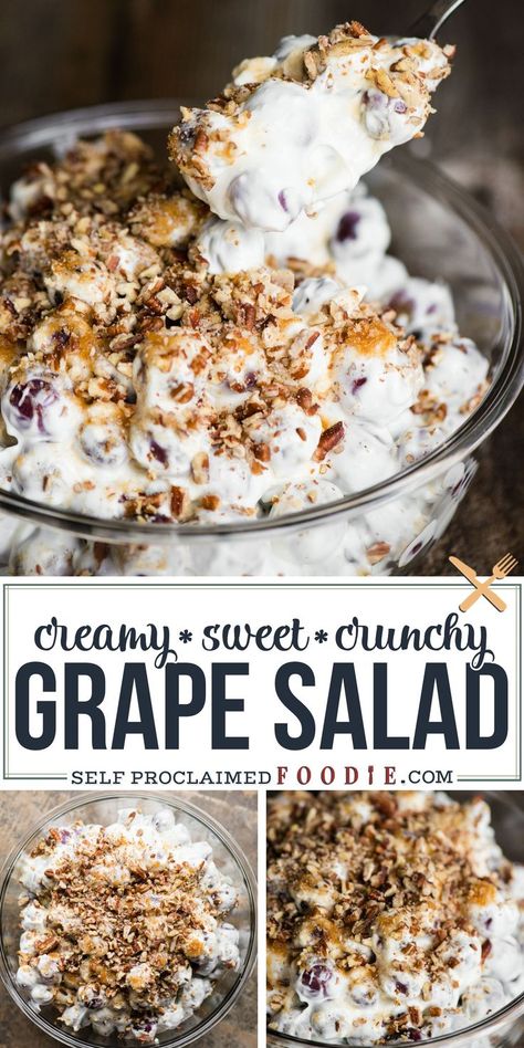 Brown Sugar Pecans, Sugar Pecans, Grape Salad Recipe, Potluck Side Dishes, Salad Cream, Grape Salad, Dry Fruit, Fruit Dishes, Fruit Salad Recipes