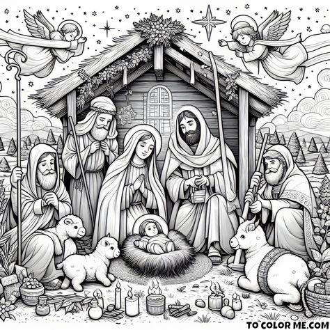 Nativity Coloring Pages Printables Free, Manger Coloring Page, Jesus Art Drawing, Nativity Coloring Pages, Christian Drawings, Jesus Drawings, Coloring Pages Inspirational, Jesus Christ Artwork, Hello Kitty Coloring