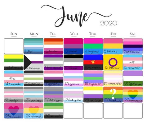 Pride Month Calendar, Lgbt Humor, Make A Calendar, Gender Flags, 2020 Calendar, Lgbt Love, Lgbtq Pride, Lgbt Pride, Pride Month