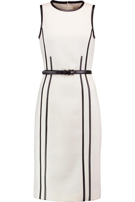 Belted Leather-Trimmed Stretch Wool-Crepe Dress - $474 Stylish Work Outfits, Michael Kors Collection, Evening Dresses Elegant, Business Dresses, Crepe Dress, White Fashion, Classy Dress, Modest Dresses, Waist Belt