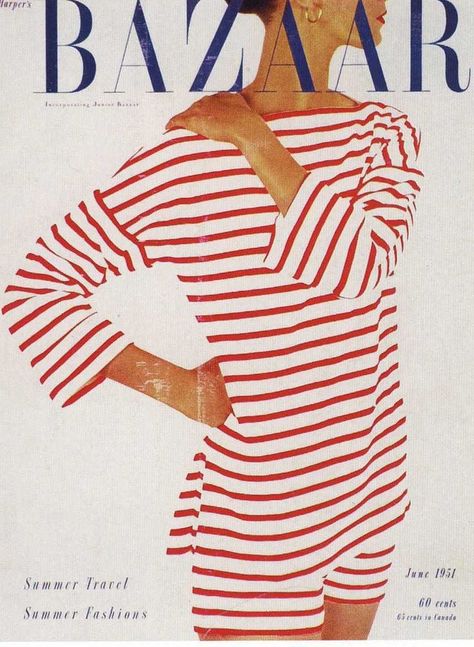 10 Reasons Why Stripes Are Always a Good Idea - Waiting on Martha Harpers Bazaar Covers, Bazaar Magazine, Mode Retro, Mode Editorials, Sailor Stripes, Nautical Stripes, Moda Vintage, Vintage Magazine, Harper's Bazaar