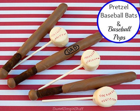 Baseball Treats, Baseball Snacks, Chocolate Covered Pretzel, Baseball Theme Party, Baseball Birthday Party, Baseball Bats, Edible Crafts, Game Day Snacks, Baseball Party