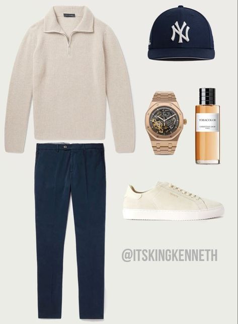 Straight Cap Outfit, Axel Arigato Men Outfit, Preppy Old Money Outfits Men, Half Zip Up Sweater Outfit Men, Old Money Clothing Men, Axel Arigato Outfit, Old Money Style Men Outfits, Old Money Sneakers Outfit, Old Money Looks Men