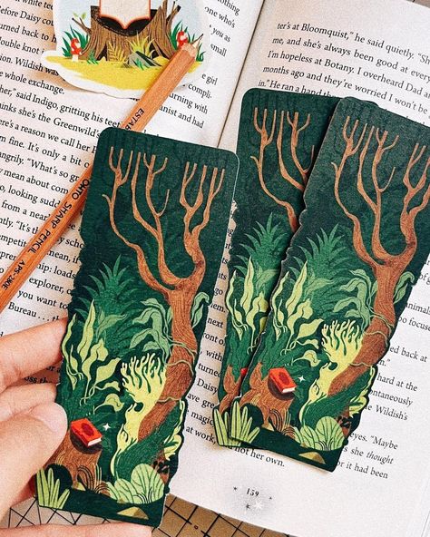 Bookmark Illustration Design, Bookmarks Illustration, Bookish Illustration, Bookmark Illustration, Artist Business Cards Design, Plant Books, Bookmark Art, Bookmark Design, Art Merch