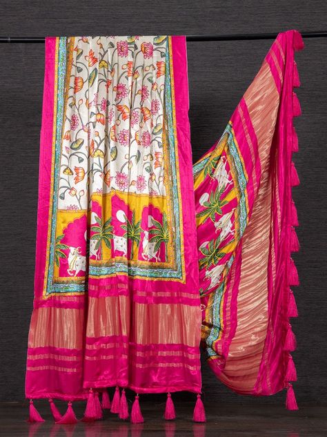 Dupatta For Lehenga, Gaji Silk Dupatta, Chunri Dupatta, Tassels Dupatta, Indian Scarf, Floral Digital Print, Heavy Dupatta, Kutch Work Designs, Bridal Dupatta