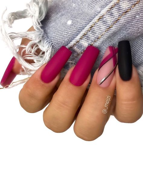 Pink And Black Nails, Dark Pink Nails, Her Nails, Dark Colours, Beautiful Nail Designs, Autumn Nails, Coffin Nails Designs, Pretty Acrylic Nails, Fancy Nails