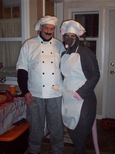 Chef and ratatouille Ratatouille Cosplay, Chef And Ratatouille Costume, Ratatouille Costume, Pub Golf, Rat Costume, Ratatouille Disney, Chef Costume, Cosplay Couple, Future Costume