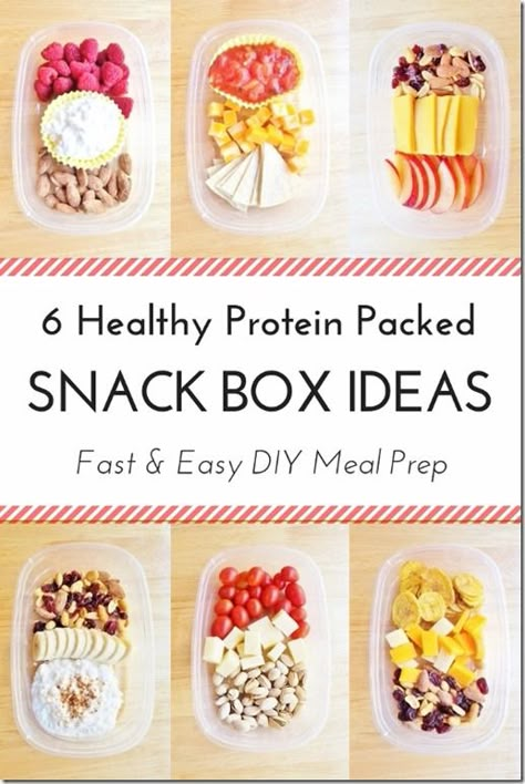 6 Healthy Protein Packed Snack Box Ideas Protein Snack Boxes, Snack Box Ideas, Pancakes Protein, Protein Box, Snacks Diy, Prepared Meals, Snack Boxes, Protein Dinner, Healthy Protein Snacks