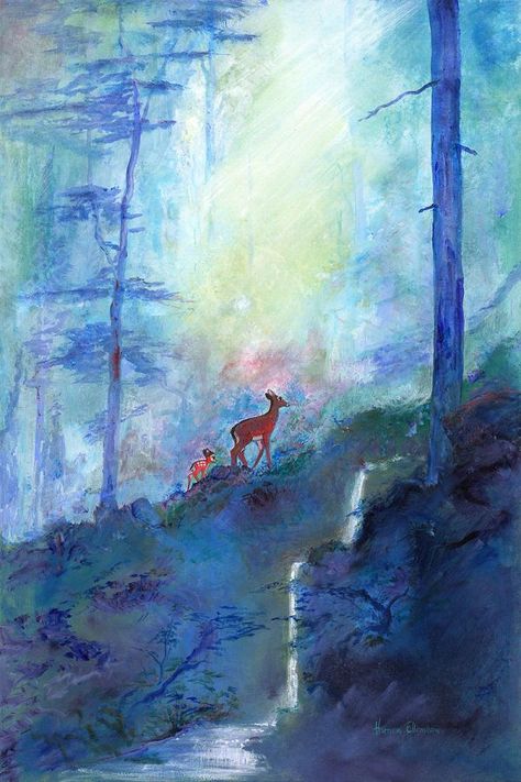 Bambi Concept Art, Canvas Painting Ideas Disney, Bambi Backgrounds, Bambi Painting, Bambi Illustration, Disney Nature, Bambi Art, Bambi Disney, Disney Paintings