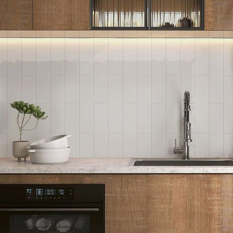 white subway tiles - Google Search Kitchen Tiles White, Vertical Brick, Matt White Kitchen, Large Floor Tiles, Kitchen Mosaic, Mosaic Tile Kitchen, Coloured Grout, White Kitchen Tiles, Yellow Tile