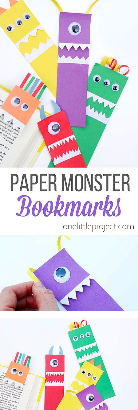 Bookmarks Diy Kids, Paper Monster, Back To School Crafts For Kids, One Little Project, Monster Bookmark, Monster Craft, Construction Paper Crafts, Monster Crafts, Bookmark Craft