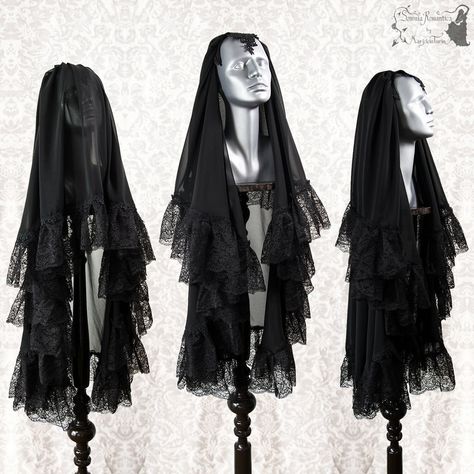 Victorian Widow Aesthetic, Black Veil Outfit Aesthetic, Goth Veil, Goth Halloween Costume Ideas, Dark Queen Dress, Gothic Veil, Haute Goth, Head Peice, Goth Outfit Inspo