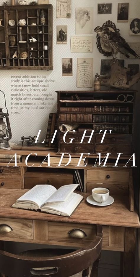 Dark Academia Homeschool, Light Acedima Aesthetic Room, Light Academia Gaming Setup, Light Academia Room Inspiration, Light Academia Aesthetic Office, Vintage Writing Desk Aesthetic, Coastal Academia Aesthetic, Library Themed Bedroom, Light Academia Home Decor