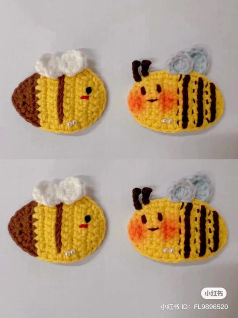 Bee hair clip pattern Crochet Bee Applique Free Pattern, Bee Hair Clip, Crochet Bee Applique, Hairpin Crochet Pattern, Bee Keychain Crochet Pattern, Aplique Bee Crochet, Crochet Tiny Bee, Hairpin Crochet, Bee Crochet