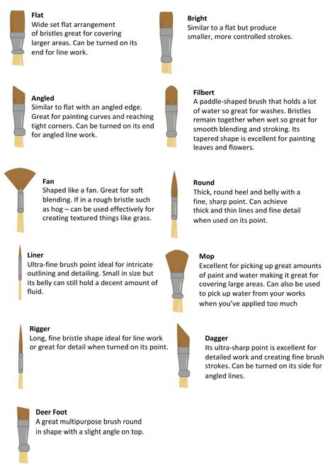 Different Paint Brush Uses, How To Use Different Paint Brushes, What Paint Brushes To Use, Acrylic Paint Brushes Guide, Artist Brush Guide, Paint Brush Care Poster, Acrylic Paint Brush Guide, Types Of Paint Brushes And Their Uses, Acrylic Painting Brush Techniques