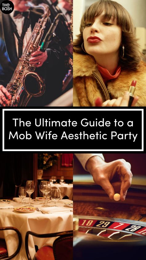 The latest style trend is officially here: the mob wife aesthetic🍸✨Filled with all things chic and glamorous, this fashion trend also doubles as a party theme! Get ideas for a mob wife aesthetic party here🎉 #mobwifeaesthetic #mobwife #mobwifetrend #mobwifeparty #mobwifethemedparty #mobwifeaestheticparty #mobwifeaestheticthemedparty #mobwifeaestheticoutfit #partytheme #birthdaypartytheme #bachelorettepartytheme Mob Mom Aesthetic, Italian Mob Party, Mob Wife Birthday, Mob Wives Bachelorette, Mob Wife Dinner Party, Mob Wife Party Decor, Mob Wife Birthday Theme, Mob Wife Aesthetic Summer, Mob Wife Bachelorette Party