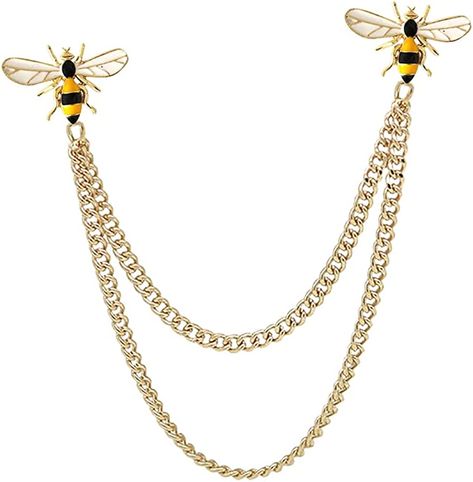 Amazon.com: Cute Bee Long Chain Brooch Pin,Animal Insect Bee Chain Tassel Lapel Pin Enamel Bee Suit Pin Jewelry for Women Men Gifts (Bee): Clothing, Shoes & Jewelry Collar Pins Women, Chain Brooch, Collar Bar, Suit Pin, Bee Pin, Pin Enamel, Collar Chain, Bee Brooch, Collar Pins