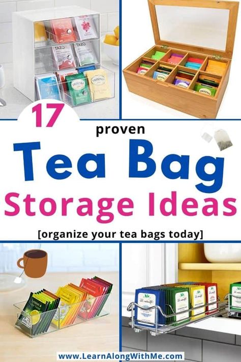 Yea Bag Organization, Vertical Tea Storage, How To Store Tea Bags Ideas, How To Organize Tea Bags, Tea Organizer Ideas, Tea Holder Organizers, Tea Storage Organizing, Diy Tea Bag Organizer, Tea Bag Organization