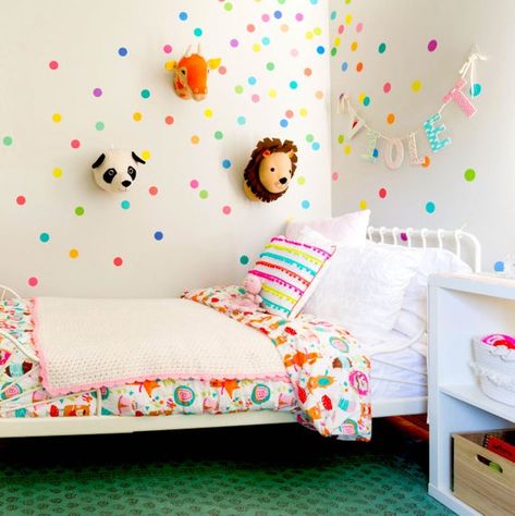 Whimsical Bedroom, Toddler Bedroom Girl, Polka Dot Wall Decals, Big Girl Bedrooms, Polka Dot Walls, Toddler Girl Room, Rainbow Room, Fabric Wall Decals, Kids Room Inspiration