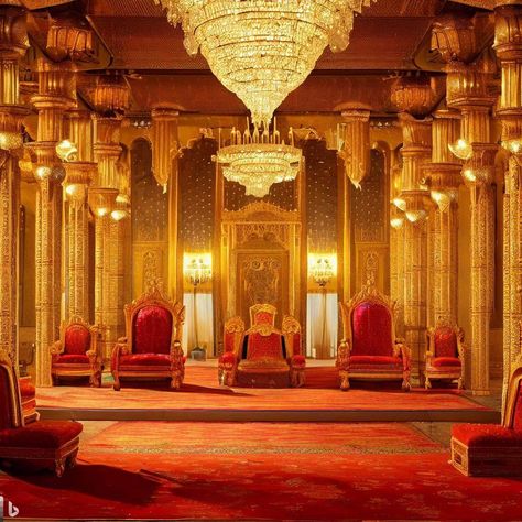 Royal Palace Raj milan kaksh in Satyugi Duniya, Swarn ki nakkashi. Curtain. Red carpet. Chandelier. jhumar. Shinning gold. Sun rays sparkling on gold and gem stones. hire panno se saja hua raj mahal. Swarg Darshan. Heaven. Swarn Mahal. Sundar Prakruti. Divine Nature. Highest Holiest Era. Deity. Devi devta. Flower Gardens. Water falls. Jharna. Royal Jhula Swing. Raj Mahal. Sun rise. Sun Shine. Gold and diamonds. Precious gem stones. Rajmahal Palace Background, Raj Mahal, Royal Feast, Ceremony Outfit, Haldi Ceremony Outfit, Royal Bedroom, Green Screen Footage, Brahma Kumaris, Throne Room